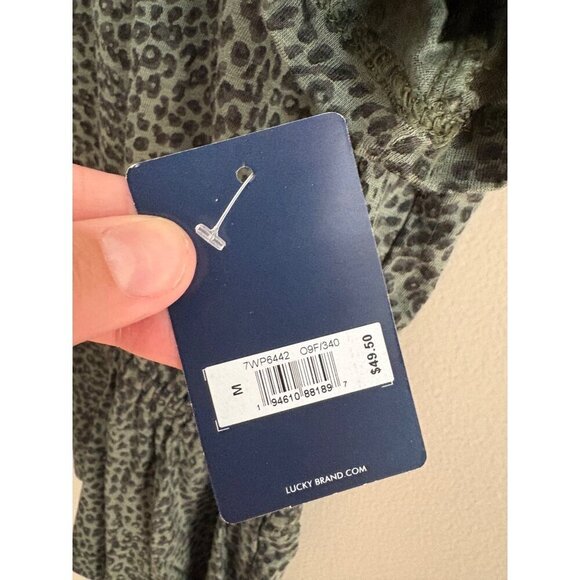 Lucky Brand Green Animal Print V-Neck Peplum Short Sleeved Top Size Medium - Picture 5 of 10